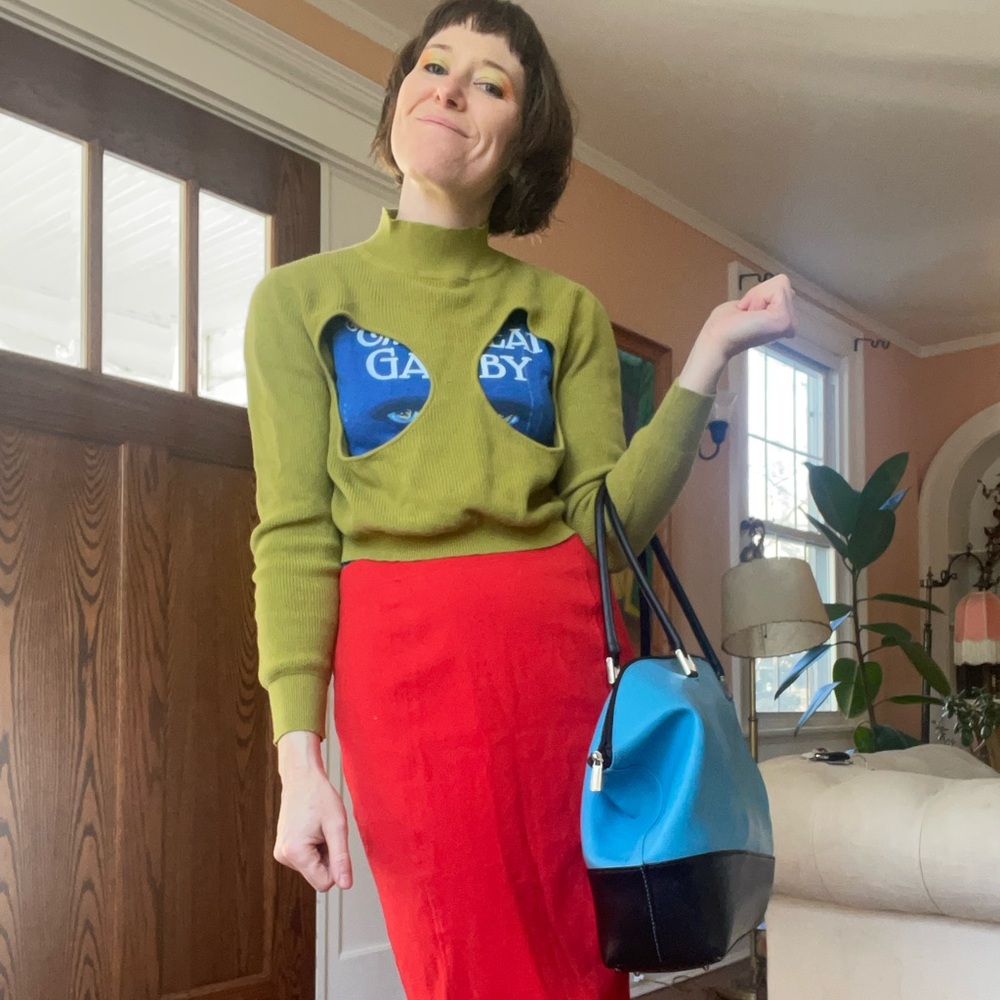 Fashion Brand Company Boob Cut up crop top sweater size xs chartreuse